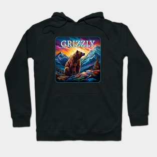 Grizzly Bear Mountain Scene Sunset Mountains Hoodie